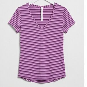 Lululemon 4 Love Tee V Short Sleeve Pima Cotton Striped Purple Pink Womens